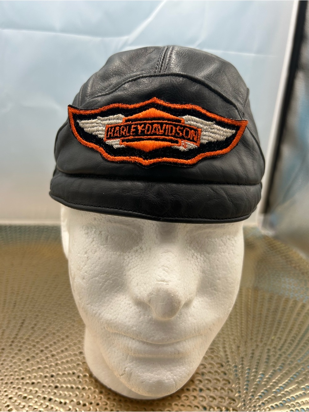 Harley-Davidson Black Leather vintage skull biker cap